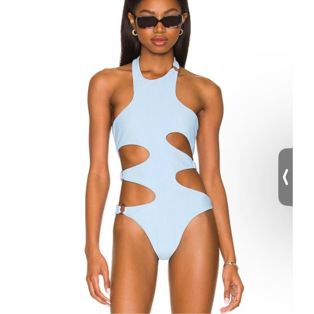 Lovers + Friends Light Blue Cutout One-Piece Swimsuit